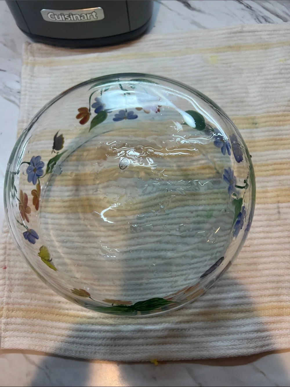 Hand-Painted Floral Glass Bowl - Multicolor 8 1/2